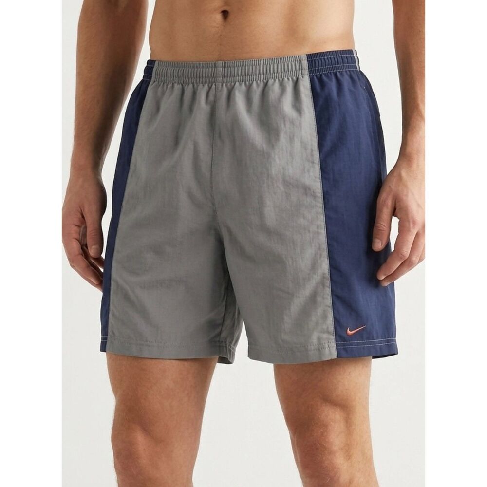 Vintage Y2K Nike Color Block Polyester Athletic Shorts Navy Gray Size L Large